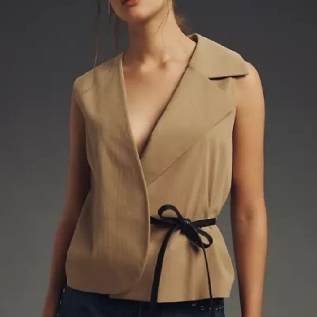Anthropologie Mare Mare Sleeveless Tie Wrap Blouse In Beige Nwt Size M